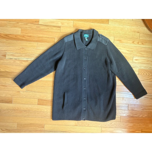 Lauren Ralph Lauren Black Ribbed Button Front Collared Cardigan Sweater 1X - Picture 3 of 7